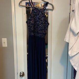 Halter-top, navy blue, formal maxi dress